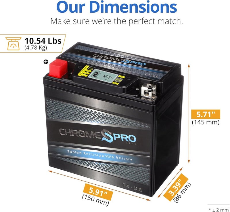 Chrome S Pro iGel YTX14-BS Maintenance-Free, 210CCA, LCD Voltage Display, 12V 16Ah Battery Replacement for ATV, Motorcycle, Jet Skis, Scooter, UTV, and More - Nut and Bolt (T3) Terminal - Image 3